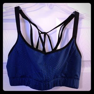 Black and blue straps sports bra